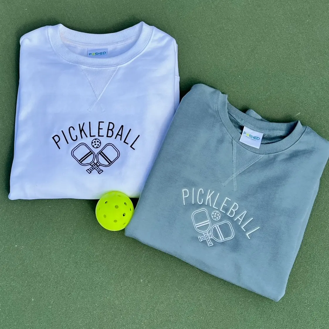 Pickleball Gift - Embroidered Crew Neck Terry Sweatshirt - POSHED PICKLEBALL