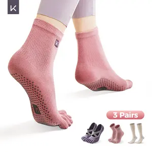 Keep Pilates Socks for Women - Non Slip Grip Socks with Silicone Toe Split for Stability & Fitness - 3 Pairs for Yoga Barre Hospital Barefoot