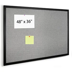 48 x 36 Inch Cork Bulletin Board, Wood Framed Grey Canvas Wall Board, Large Wall Mounted Notice Board for Office School Home Decorative