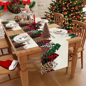 Christmas Table Runner Set, Buffalo Plaid Design with Tree Pattern, Washable Holiday Decor for Kitchen & Dining Room, 5-Piece Collection