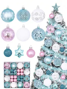 44pcs Blue White Pink Christmas Ball Ornament Set Classic Shatterproof ABS Decorations for Tree Birthday Valentine's Day Easter Holidays 2026