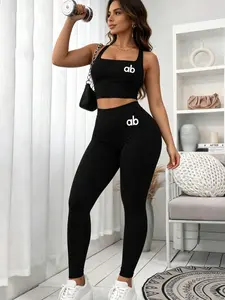 Women's Casual Sports Halter Top & Tight Long Biker Shorts Set, Comfortable Soft Fabric, Slimming Design, Perfect for Summer Activities