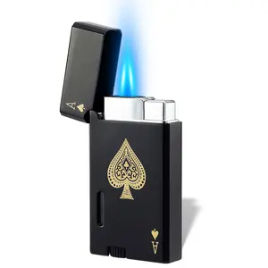 Double Jet Flame Torch Lighter, Classic Pocket Ace Butane Lighters with Visible Window, Adjustable and Refillable Gas Lighter for Cigarette Candle, Sold without Butane