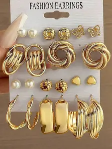 Women's Ring Earrings Set, Fashion Design Studs, Perfect for Daily Wear, 24pcs, Stylish Jewelry Accessories