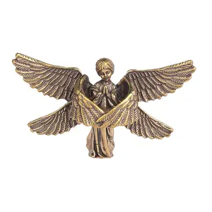 Solid Brass Six-Winged Angel Figurine Statue, Mini Praying Angel Decor Ornament, Vintage Antique Metal Tabletop Sculpture, Sentimental Gift for Women, Multi-Scene Home Shelf Room Decor