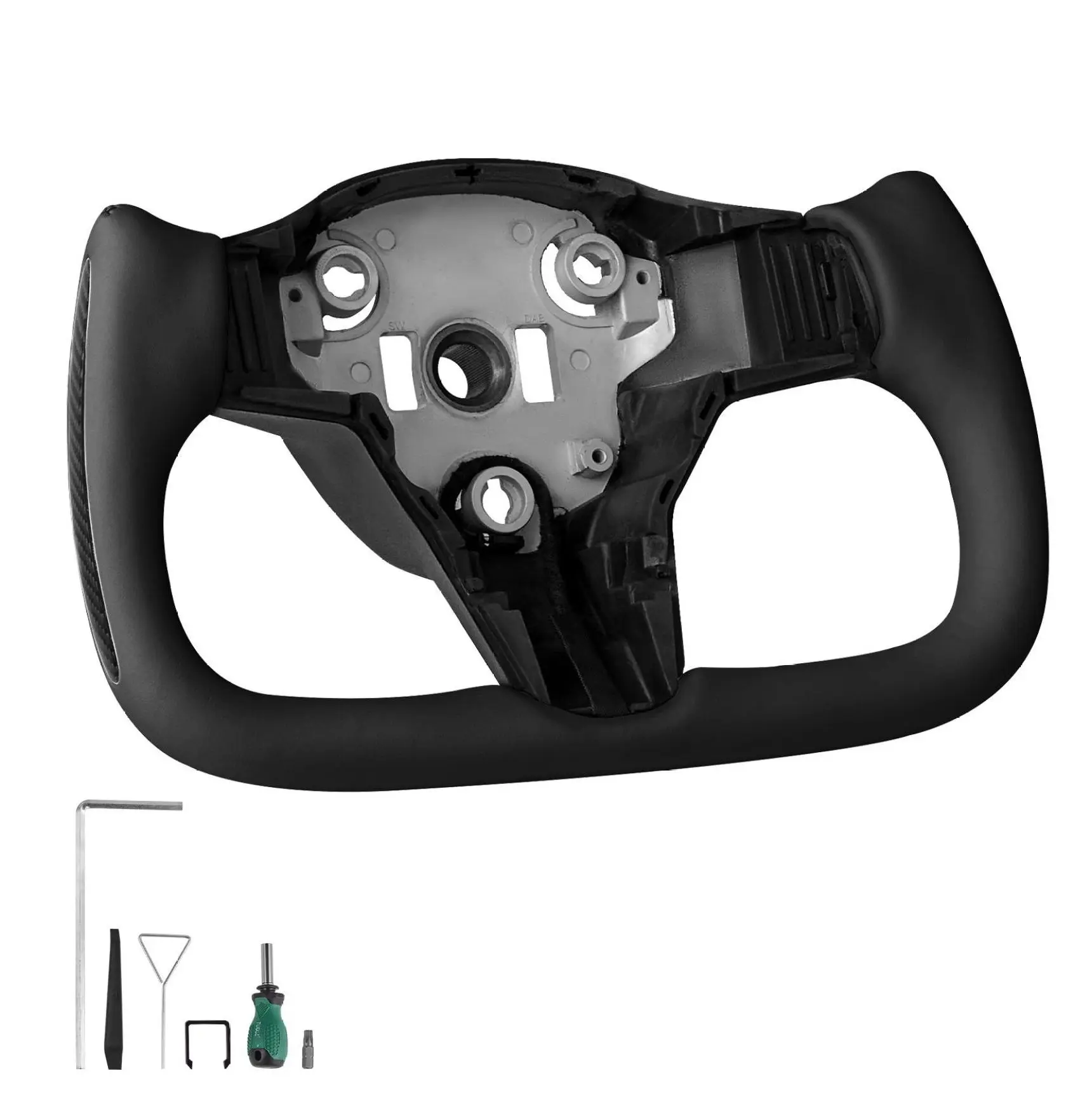 Tesla Model 3 Steering Wheel 2016-2023, Carbon Fiber D-Shaped, Leather Grip, Heated, Flat-Bottom Replacement Default