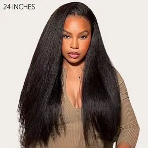 Wavymy Pre-bleached Yaki Straight 13x4 Ear To Ear  Lace Frontal Wigs Pre Everything 200% Density Transparent lace Wig Deep Part 100% Human Hair Wig