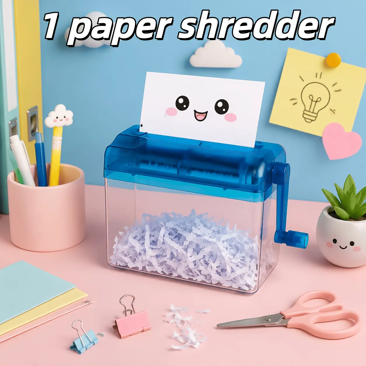 Manual Paper Shredder (1 or 2 Pack) - Mini Handheld Portable A6 Shredder & Cutter, Compact Desktop Office Stationery Tool with 50.72oz Bin, Suitable for Home, Office Use
