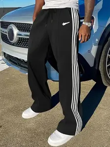 Men Striped Side Straight Leg Pants 2026 Street Fashion Casual Loose Fit Breathable Aerobic Workout Athleisure All Seasons