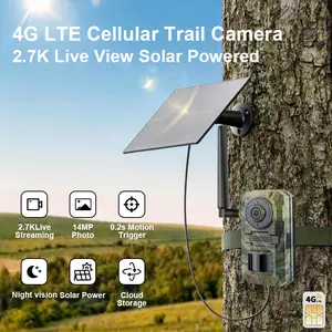 2K HD Solar Powered Wireless 4G LTE Cellular Trail Cameras with Live Streaming, Game Camera Built-in SIM Card WiFi, Not Supported, WaterProof, Motion Activated, Night Vision, (Data refill is required for Unlimited 4G data usage) fathersdaygiftideas