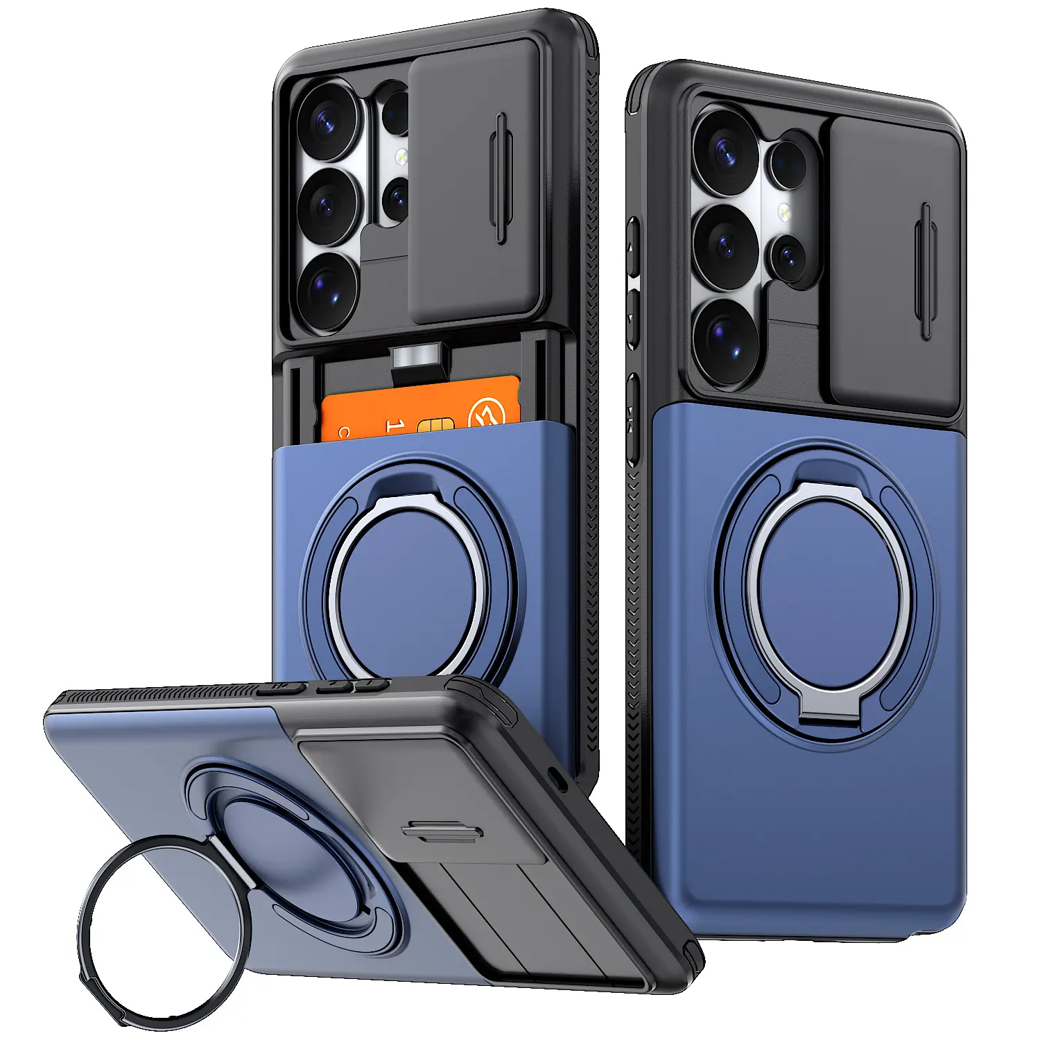 (Case & Nova.)Magnetic Phone Case with 360° Rotating Ring, Slide Camera Cover & Card Holder for Samsung Galaxy S26 Ultra, S25 Ultra, S24 Ultra Military Grade protective s23 s22 s21 fe stylish appearance shockproof slim