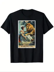 Tarot Card Power T-Shirt, Casual Fitted Short Sleeve Tee, Gift for Men Women Parents Friends, All Seasons Cartoon Pattern, Apparel, Clothes