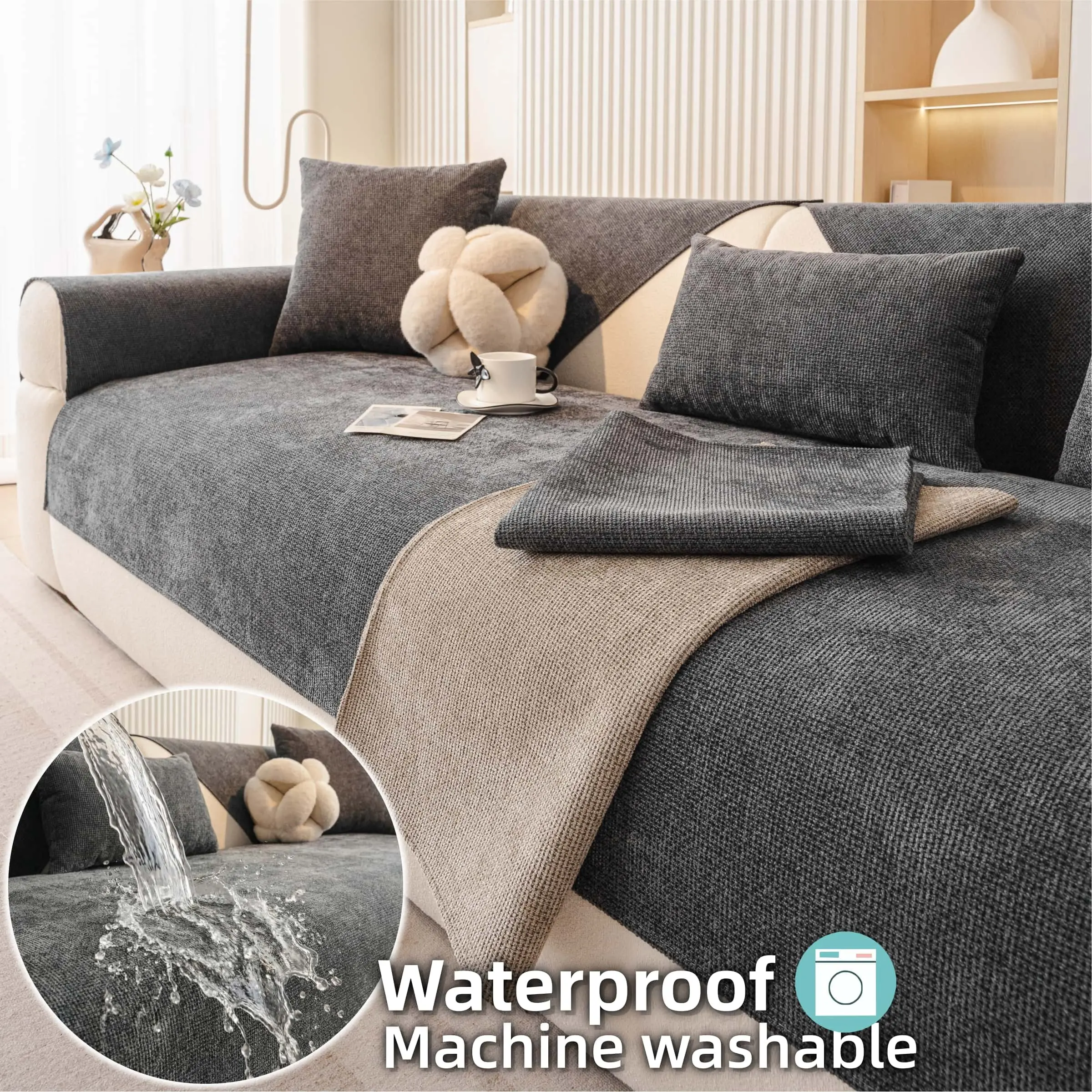 Pet Friendly Sofa Cover, Waterproof Couch Covers, Washable Sofa Slipcover, Non Slip Anti Scratch Sofa Protector Mat, Waterproof Sofa Protector, Furniture Cover for Dogs Cats, Solid Color Sofa Pad, Sofa Protector