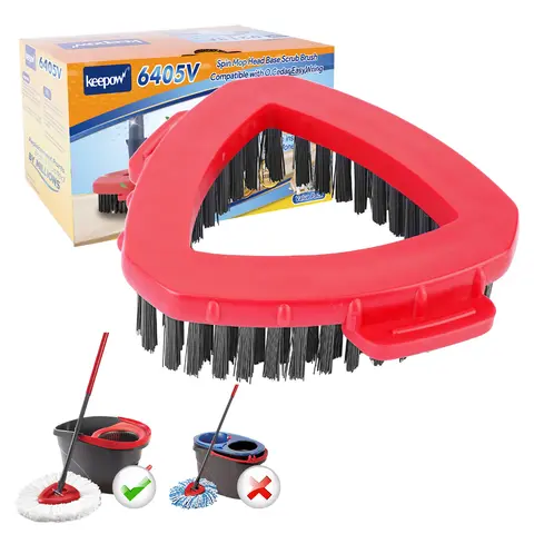 KEEPOW Sturdy Durable Removable Plastic Spin Scrubber Brush Mop Head - Mop Heads Replacement for 1-Tank EasyWring RinseClean System, Stiff Bristles, Adjustable, Absorbent for Deep Stubborn Stains on Hard Floors & Patio