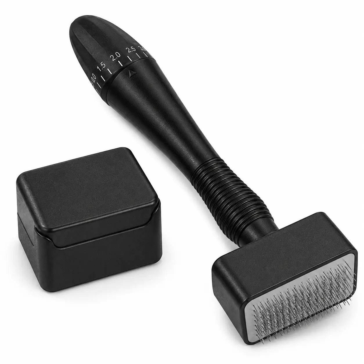 Adjustable Derma Stamp 0–3.0mm, 140 Stainless Steel Pins, Precision Vertical Stamping Tool with Ergonomic Handle and Protective Base for Face & Scalp Care