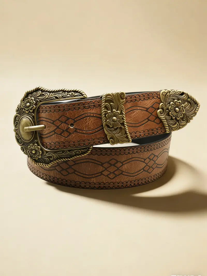 Y2K Boho Floral Waist Belt, Silver Color Beaded Accents  display picture 3