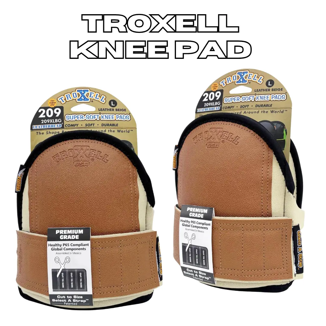 TROXELL USA SuperSoft Leatherhead Kneepads (Large Size / Bagged in Pairs) - Comfortable, Adjustable, Washable Kneepads -Heavy Duty Construction Flooring  Knee Pads for Tile, Roofing, Gardening Work | Adjustable Cut- to-Size Strap | All-Day Comfort