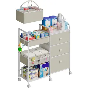 2In1  Diaper  Organizers and Storage, 3 Tier Rolling Cart with Dividers and Drawers, Mobile Utility Cart  Dresser Clothes Organizer for Changing Table,  , Bedroom