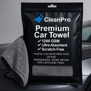 CleanPro Premium Car Drying Towel 24"x36" 1200 GSM Twisted Loop Microfiber Ultra Absorbent Scratch Free Lint Free Gray