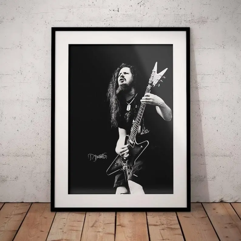 [UNFRAMED POSTER] Dimebag Darrell Poster with signature - Pantera Art Print - Heavy Metal Music Wall Design - Black White Artwork Printed - Electric Guitarist
