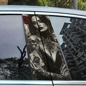 2pc Poker Girl Creative Vinyl Stickers, Car B Pillar Protection Decals, Easy Peel Off, Sunproof Waterproof Scratch Resistant, All Models
