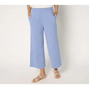 Denim & Co. Beach Petite Linen Blend Wide Leg Crop Pant