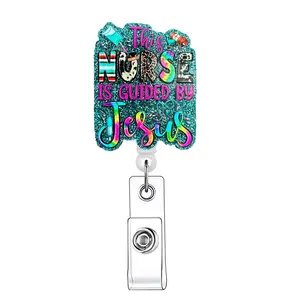 Nurse Letter Pattern Retractable Badge Reel, Acrylic ID Holder with Clip for Nurses, Doctors, Students & Office Staff