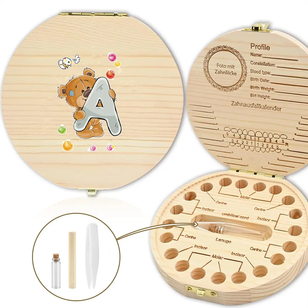 Wooden Tooth Collector Case, Baby Teeth Organizer & Umbilical Cord Storage, Personalized Souvenir Gift, Halloween Christmas Keepsake