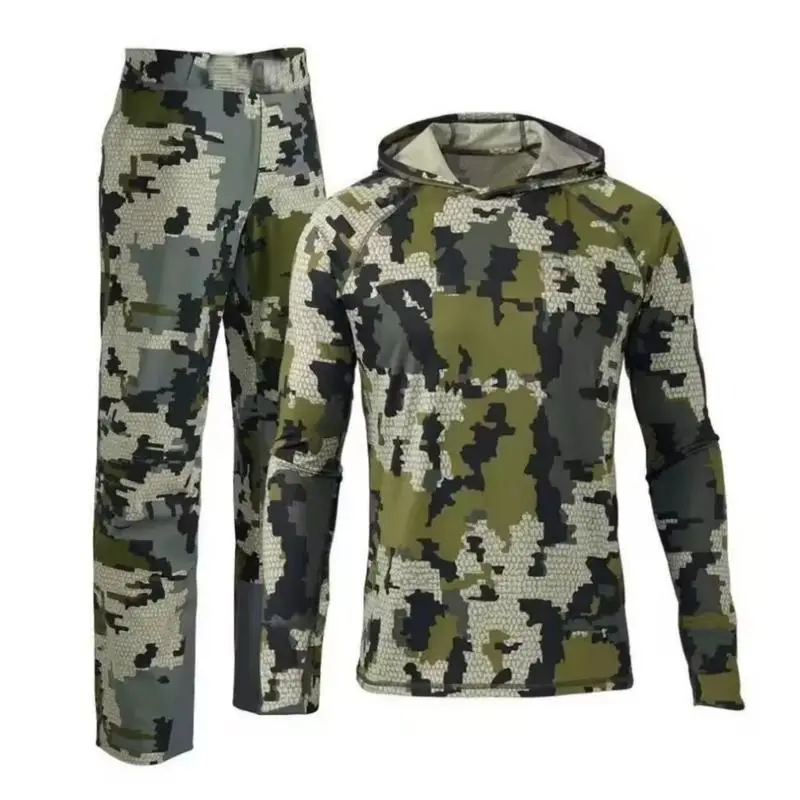 2026 New Men's Hooded Camo Fishing Set, suitable outdoor, camping, mountain climbing, with sun protection and breathability, ideal training tracksuits men suits men tracksuits men Sporty Breathable Outfits Sporty Style Clothes