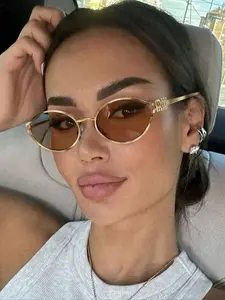 Women's Oval Hollow Out Sunglasses, Side Cutout Design, Trendy Sunglasses, Fashionable and Versatile, Perfect for Outdoor Use, Travel Essential Accessory