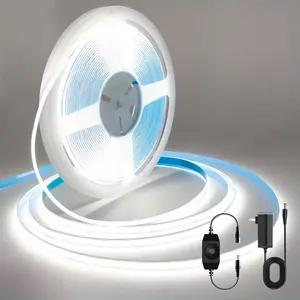 K- LED light dimmable LED strip, LED strip lights 32.8ft, 8mm width, 24v flexible COB LED tape light for TV, bedroom, kitchen cabinet, closet, home (warm white, white)- 47