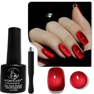Cat Eye Gel Nail Polish Holographic Glitter Gel Polish Magnetic Nail Polish with Magnet for Salon Nail Art Home DIY (Ruby Red)