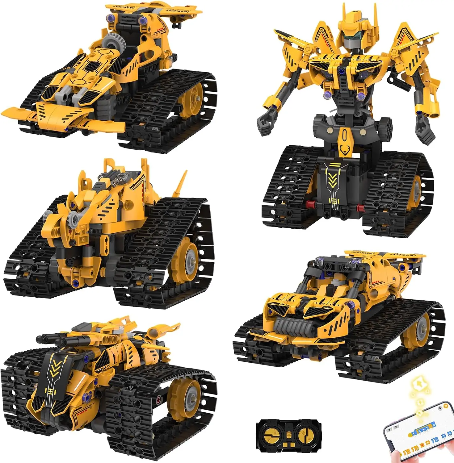 5-in-1 STEM Robot Building Kit, 373-Piece Remote Control & App-Controlled DIY Robot Toys, Educational Science Building Blocks, for Boys and Girls Ages 8–14