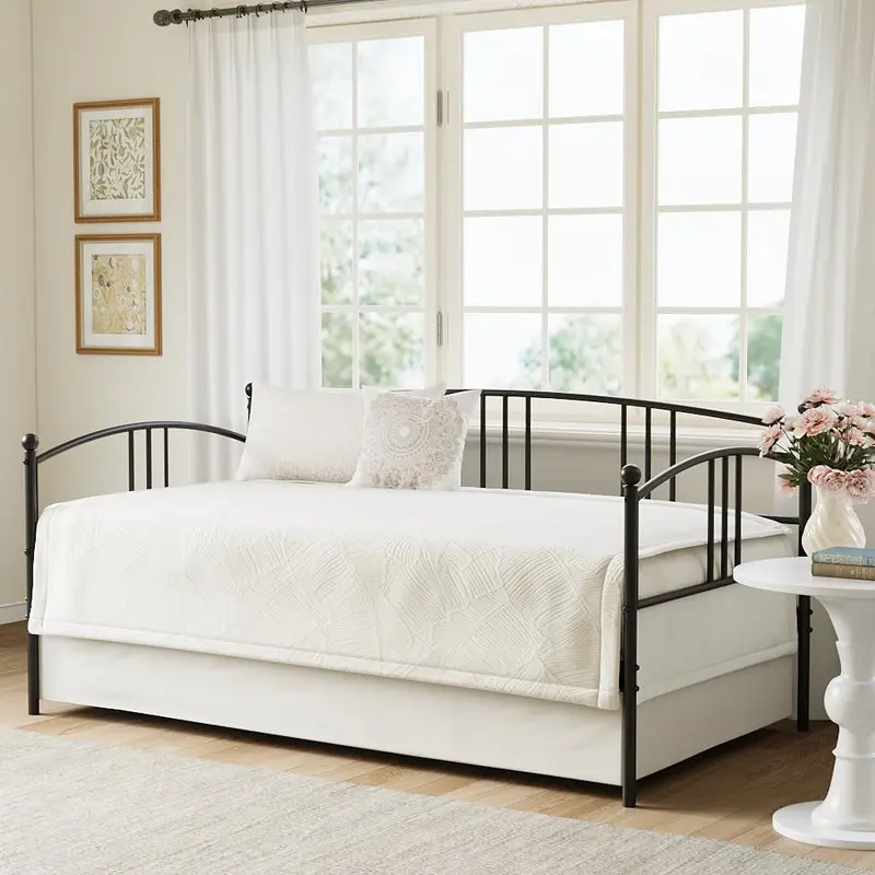 Adjustable Convertible Sleeper Trundle Pull Out Twin Daybed - 350lb Capacity Metal Frame, Steel Slat Support, 78.8x41.6in Size, 6in & Above Height, for Living Room, Bedroom, Black (02-Black), Convertible Sleeper Bed, Trundle Bed