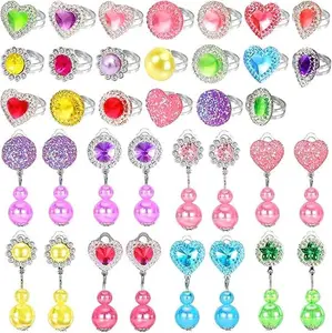 Mother Day Gift Kids Jewelry Set for Girls, Princess Toys Little Girls Dress Up Jewelry,Pretend Play Jewel Adjustable Kids Rings Toddler Clip On Earrings,3 4 5 6 7 8 Year Old Girl Gifts for Easter Birthday Christmas
