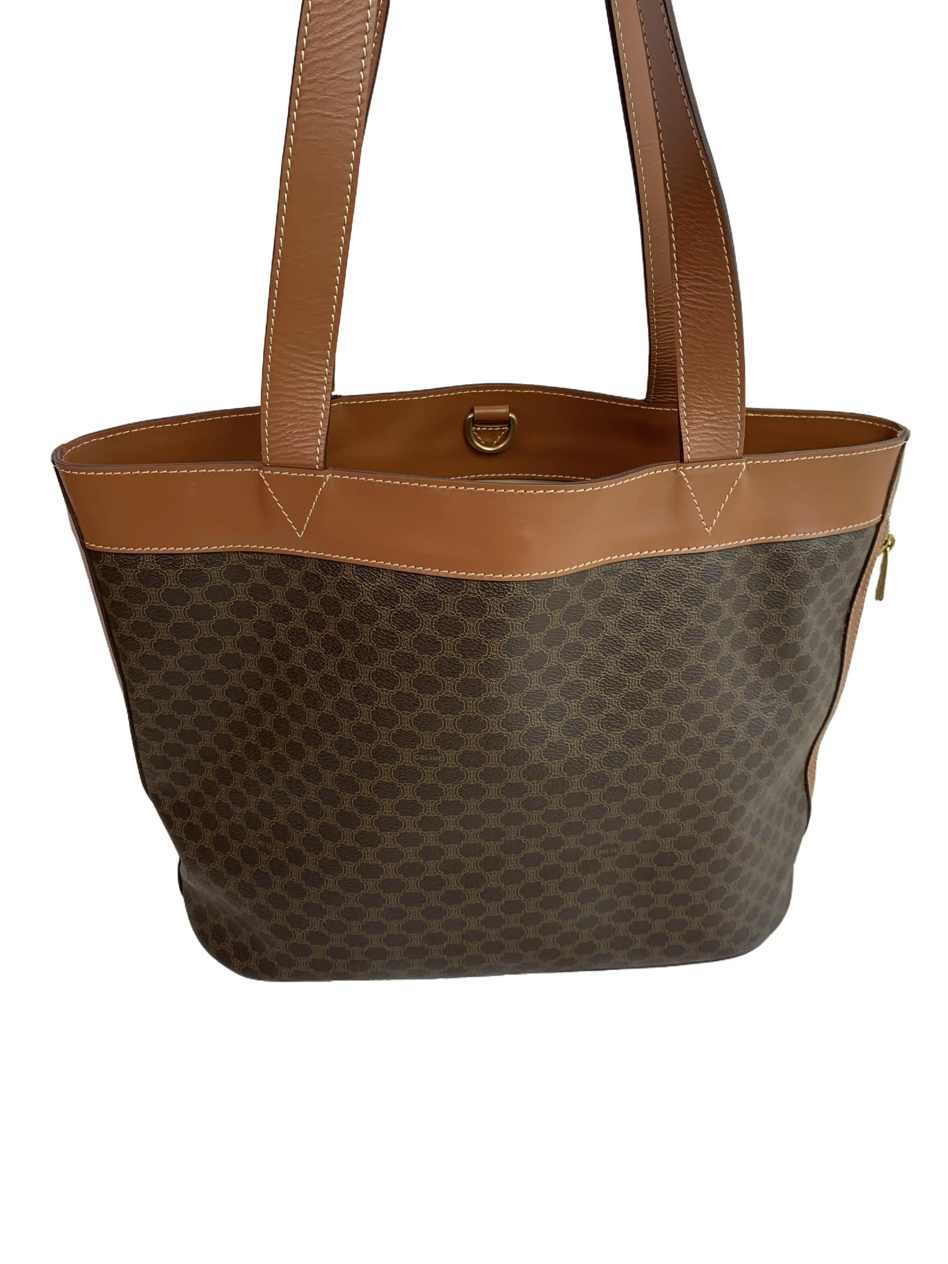 Pre-owned Celine Monogram Coated‑Canvas Leather Trim Tote Shoulder Bag/AR06508203/8203