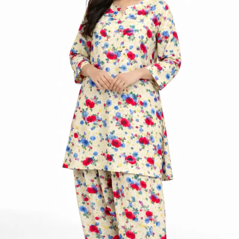 Linen 2 Piece Casual Shirt and Shalwar Set for Women Super Soft Fabric Elastic Waist Sizes S M L