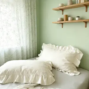 Ivory White French Country Ruffle Pillow Cases Set of 2/4, Vintage Handcrafted Frilly Pillow Shams with Envelope Closure, Soft Brushed Microfiber Pillow Covers for Cottagecore & Farmhouse Bedroom Decor, Standard 20"x30"