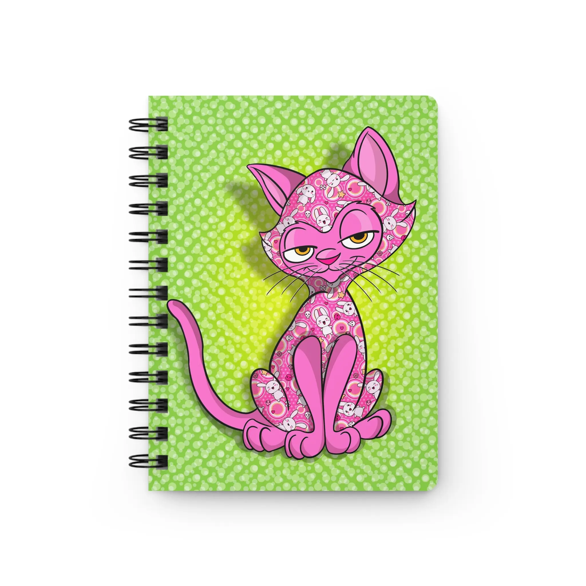 Sassy Cat Art - Colorful Sassy Bunny Cat Spiral Bound Journal, Cute Cat Notebook, Gift for Cat Lovers, Writing Journal, Green Cat Diary, Kawaii Stationery