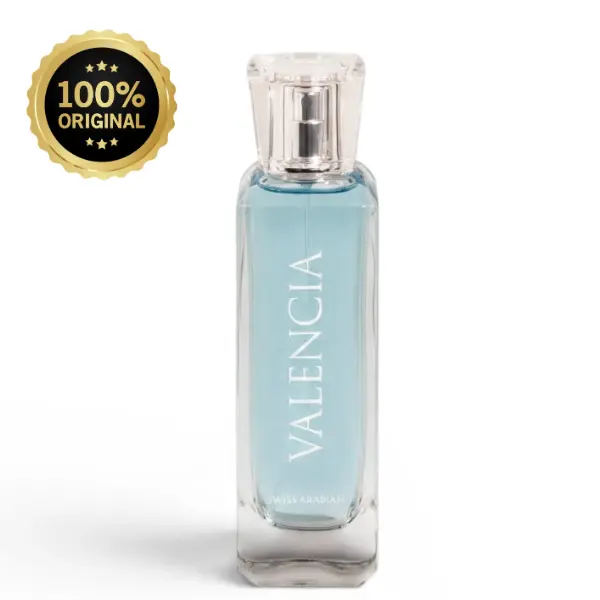 Swiss Arabian Valencia Unisex Eau de Parfum (EDP) Spray - 100ml (3.4 oz), Adults, Sunlit Fruit Burst, Fruity Citrus, White Floral, Rose Jasmine Bloom, Powdery Amber Musk Base, Long-Lasting for Casual Evenings, Liquid Fragrance Bottle