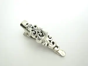 Small silver metal filigree alligator hair clip barrette for fine thin hair