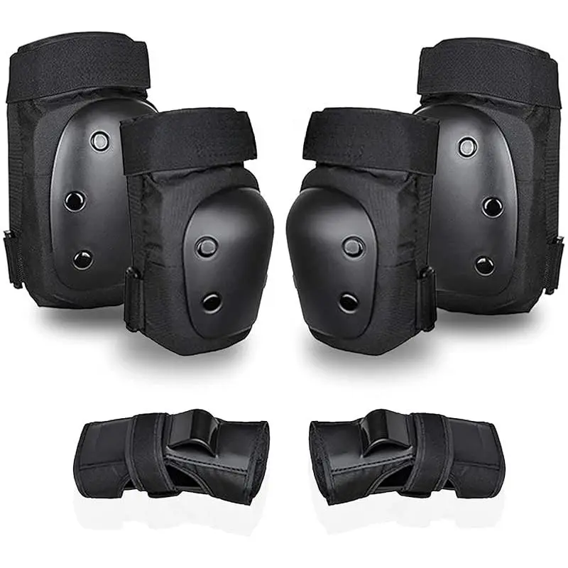 6-in-1 Sturdy Protective Gear Set - Adult/Youth Knee Pads, Elbow Pads, Wrist Guards for Skateboarding, Biking (S, M, L Sizes) Black, Gift for Girls