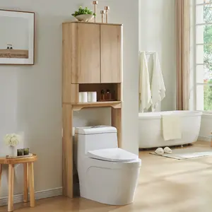 LINGMU Over The Toilet Storage Cabinet, Bathroom Shelf Over Toilet, Bathroom Storage Cabinet Organizer, Oak