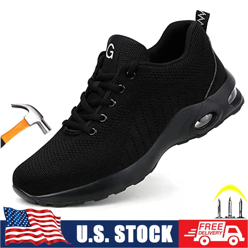 Men's Worker Steel Toe Sport Safety Mesh Shoes - Non-Slip, Lightweight, Comfortable Footwear for Active Outdoor Work, Women's Work Shoes, Sport Safety Shoes