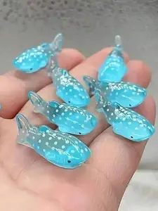 10pcs Mini Resin Shark Figurines, Small Spotted Art Shark Sculptures Decor Ornaments, Suitable For Aquarium, Fish Tank And Miniature Landscape Decoration, Home Decor, Blue With Polka Dot Design, Easter Gifts