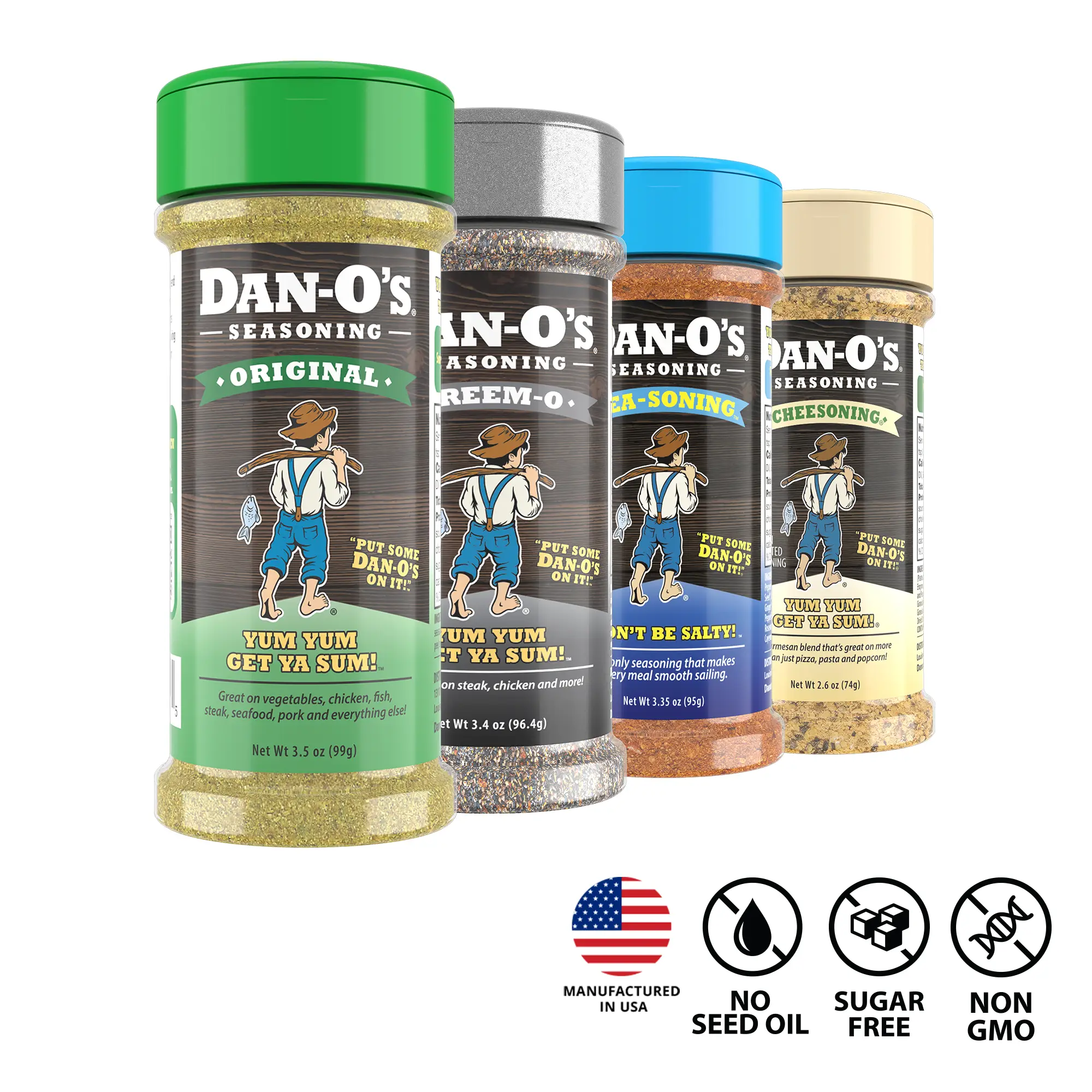 Dan-O's Seasoning Fan-O Combo Pack - 4 pack - Original, Cheesoning, Preem-O & SEA-soning - All-purpose seasoning and spice for cooking anything!