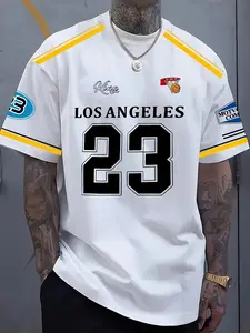 Latest Men's Los Angeles Basketball Jersey, Casual 3D Printed Round Neck T-Shirt, Elastic Polyester Fabric, Summer Sports Wear