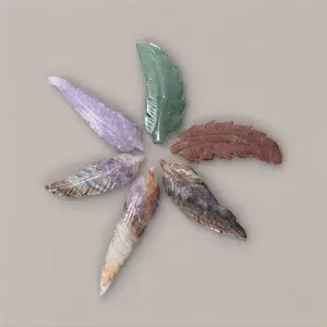 Banded Amethyst & Agate Feather Carving - Natural Purple Quartz with Earth-Tone Layers - Very Glowy!