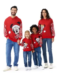 Disney Mickey and Friends Family Matching Christmas Hoodie Crew Neck Casual Pullover with Mickey Snow Print Long Sleeve Sweatshirt Clothes Graphic