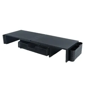 Height-Adjustable Desktop Monitor Stand Riser with Metal Drawer Storage Organizer, Office Furniture Display Support Rack for Desk Clutter and Office Accessories